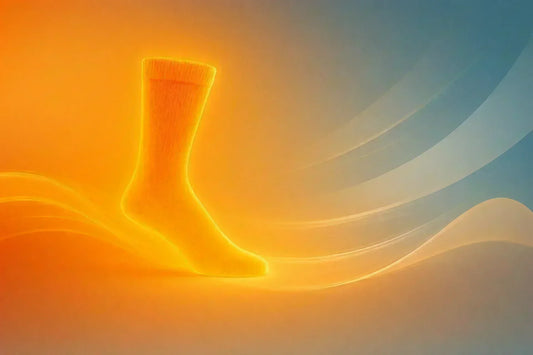 Glowing Laetts sock illustrating patented HygroHeat™ thermal technology and system-based textile engineering