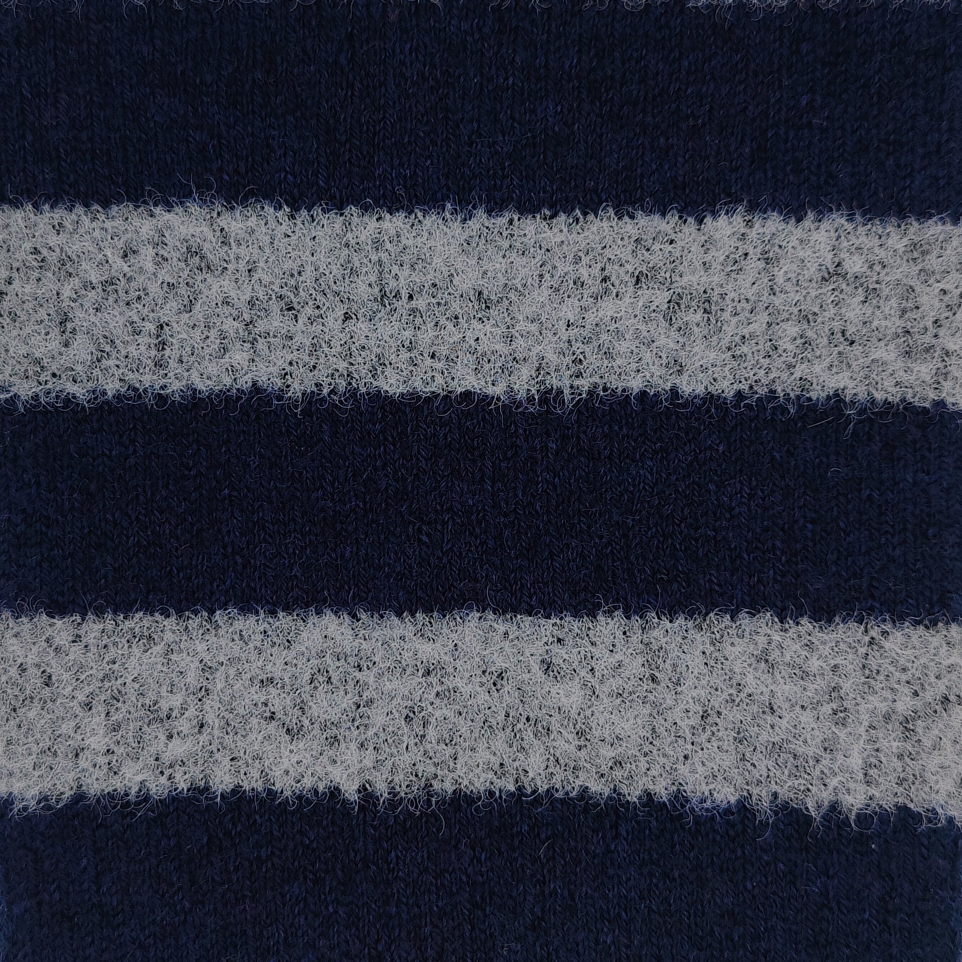 Close-up texture detail of Laetts Men’s Heavy+ Outdoor Socks showing cream and navy stripe knit, highlighting Merino wool fibers and patented HygroHeat™ thermal technology.