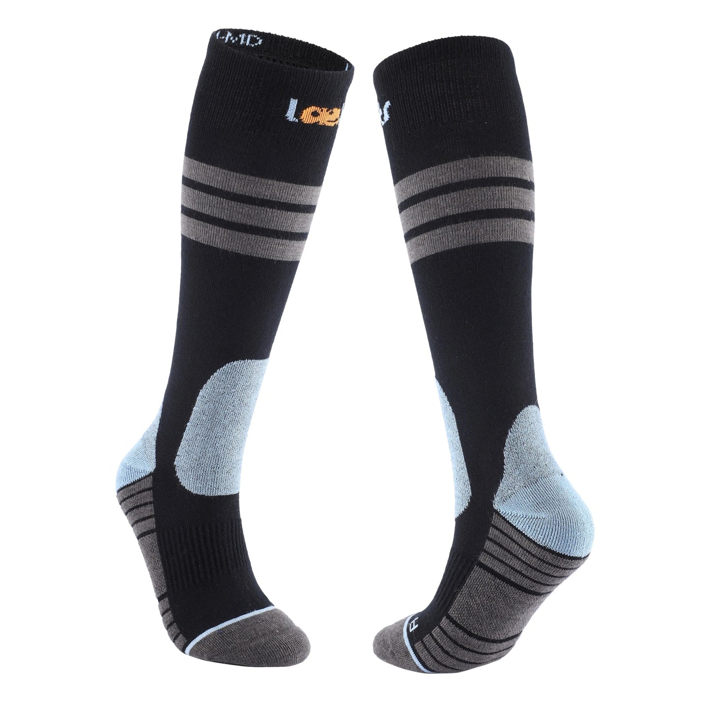 Laetts Light Ski BootGlide merino ski socks in black/gray with HygroHeat warmth and BootGlide low-friction zones for easier boot on/off.