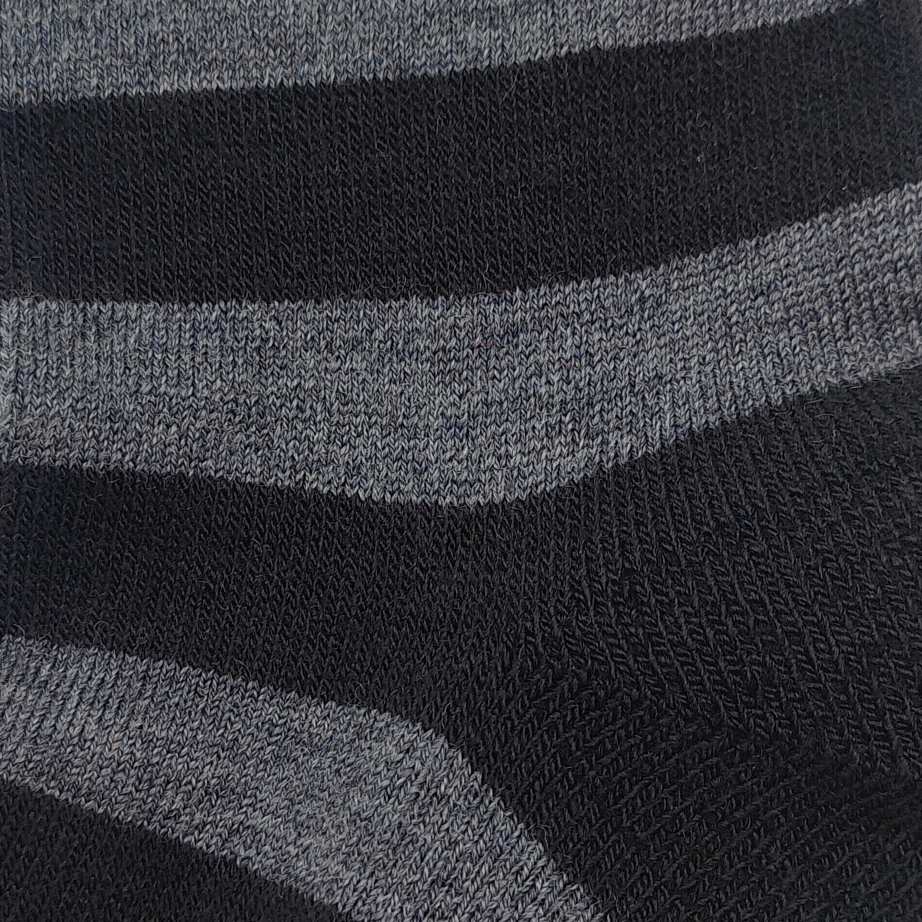 Close-up texture detail of Laetts black and gray Merino wool casual crew socks featuring patent-allowed HygroHeat™ thermal yarn.